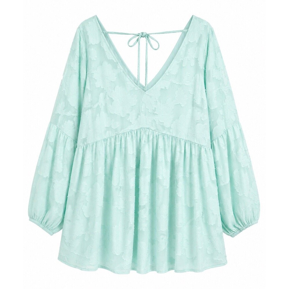 Lane Bryant Plus Size Floral Embossed Peplum Top Blouse Size 14/16 Sea Green